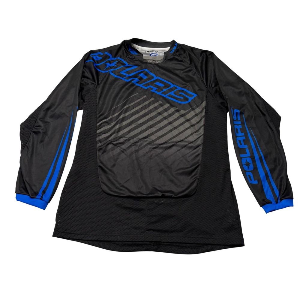 Fly Racing Polaris Jersey Mens Large Black Blue Long Sleeve ATV Motocross Riding